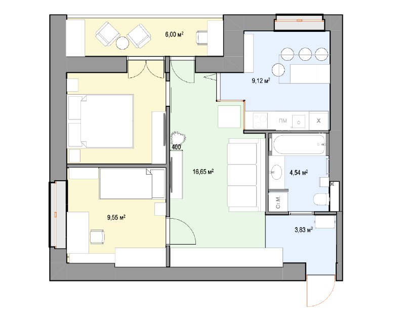 Перепланировка двушки 60 м² в трёхкомнатную квартиру: было → стало