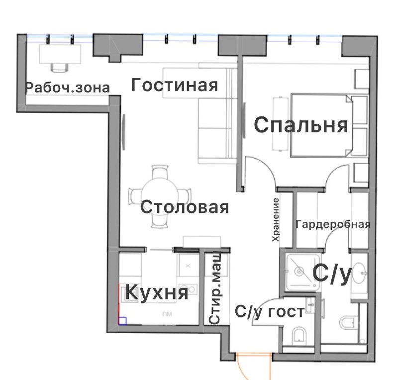 Планировка квартиры с мастер-блоком и двумя санузлами: было → стало